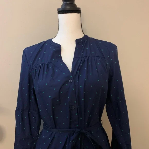 Old Navy Dark Blue Long Sleeve Dress with green polka dots sz med EUC B63 - Picture 2 of 6
